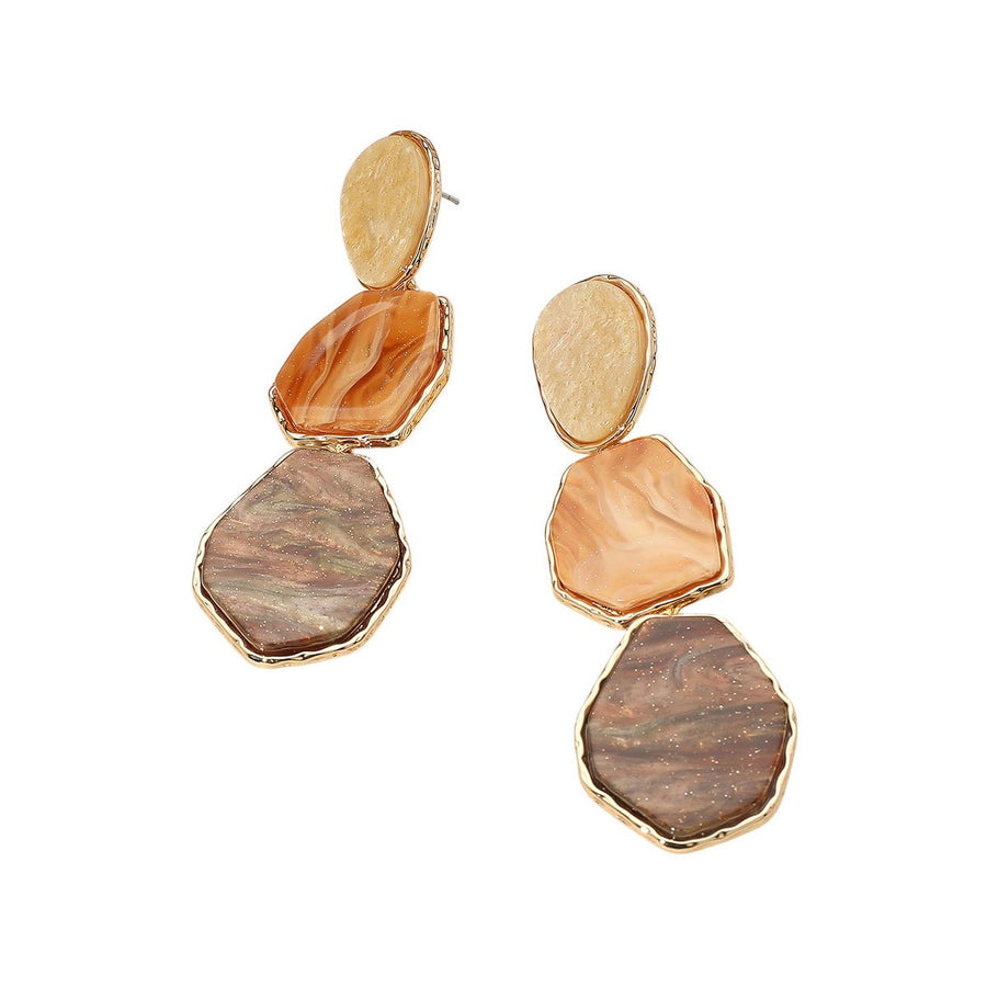 Brown Geometric Glitter Resin Plate Dangle Earrings