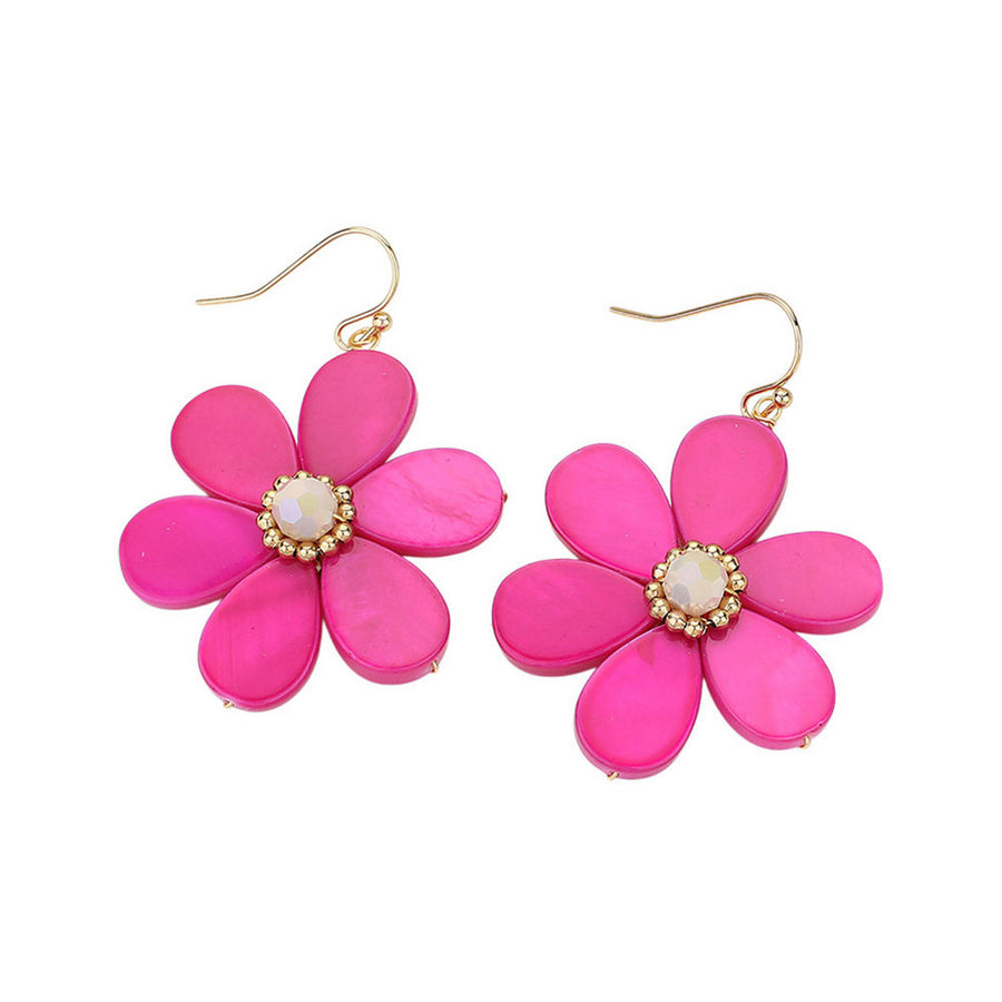 Fuchsia Resin Floral Dangle Earrings