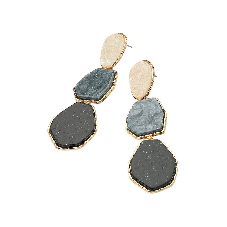 Brown Geometric Glitter Resin Plate Dangle Earrings