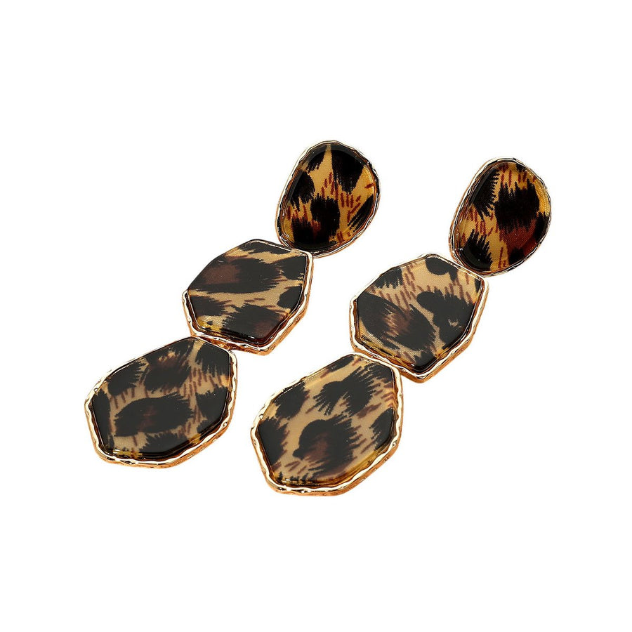Brown Geometric Glitter Resin Plate Dangle Earrings