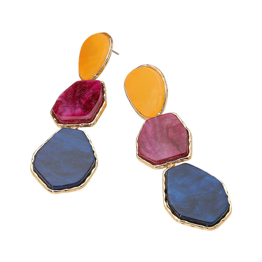 Brown Geometric Glitter Resin Plate Dangle Earrings