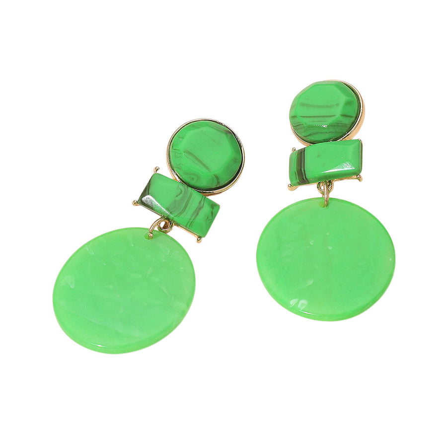 Orange Marbled Resin Geometric Disk Earrings