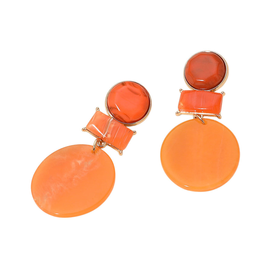 Orange Marbled Resin Geometric Disk Earrings