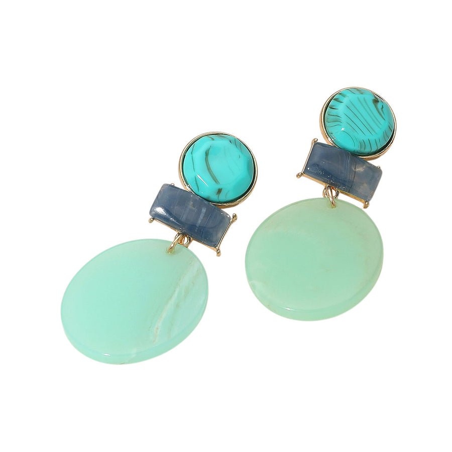 Orange Marbled Resin Geometric Disk Earrings