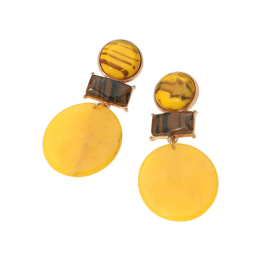 Orange Marbled Resin Geometric Disk Earrings