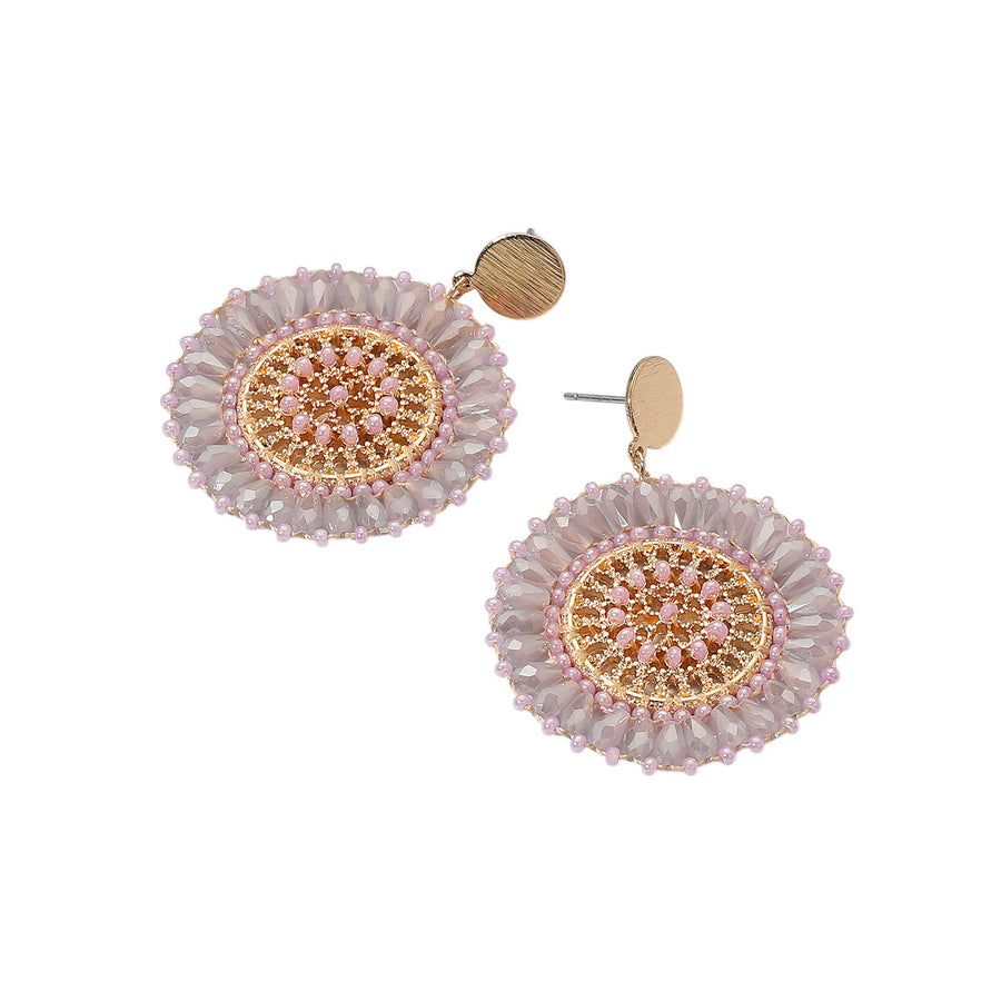 Boho Peach Faceted Beaded Round Dangle Earrings