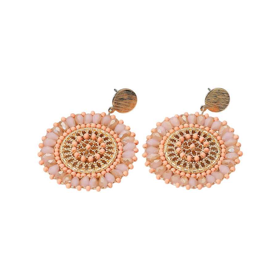Boho Peach Faceted Beaded Round Dangle Earrings