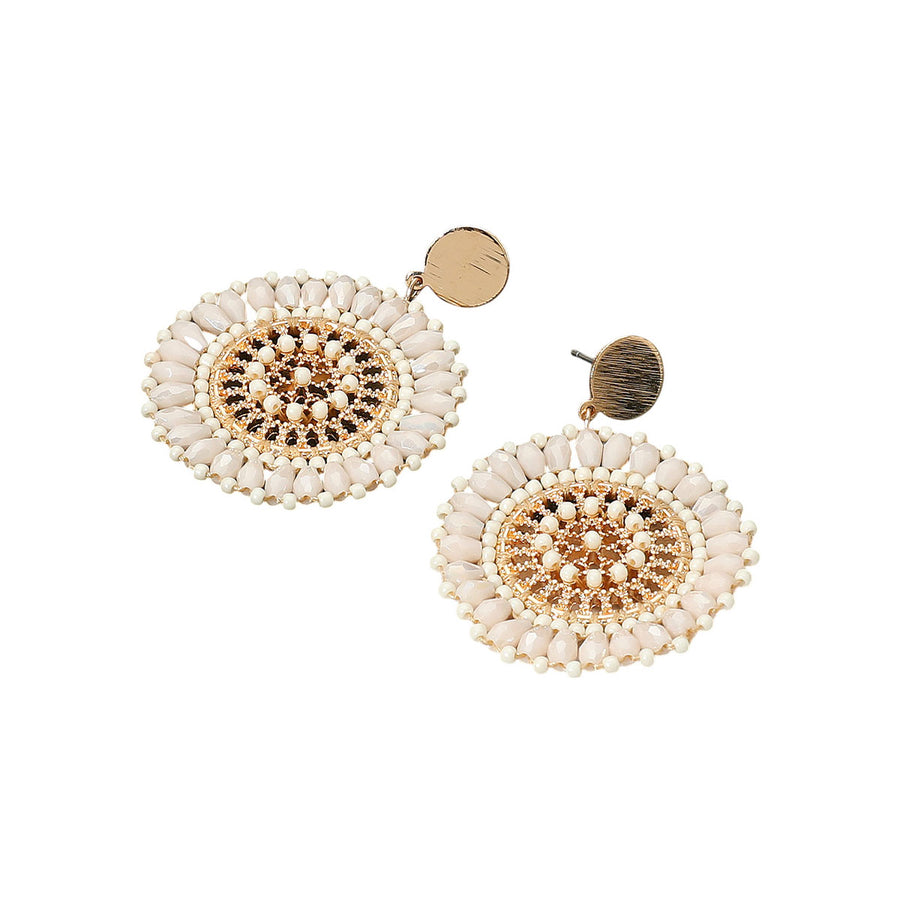 Boho Peach Faceted Beaded Round Dangle Earrings