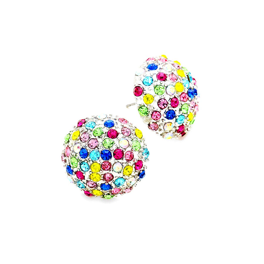 Embellished Multi Color Rhinestone Dome Stud Earrings