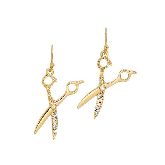 Dazzling Gold Rhinestone Scissor Dangle Earrings