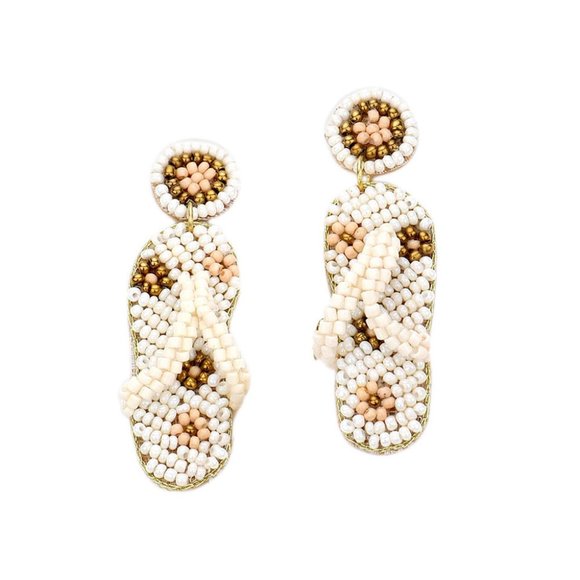 Gorgeous Off White Seed Dead Flip Flop Dangle Earrings