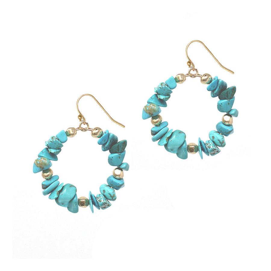 Turquoise Semi Precious Natural Stone Beaded Dangle Earrings