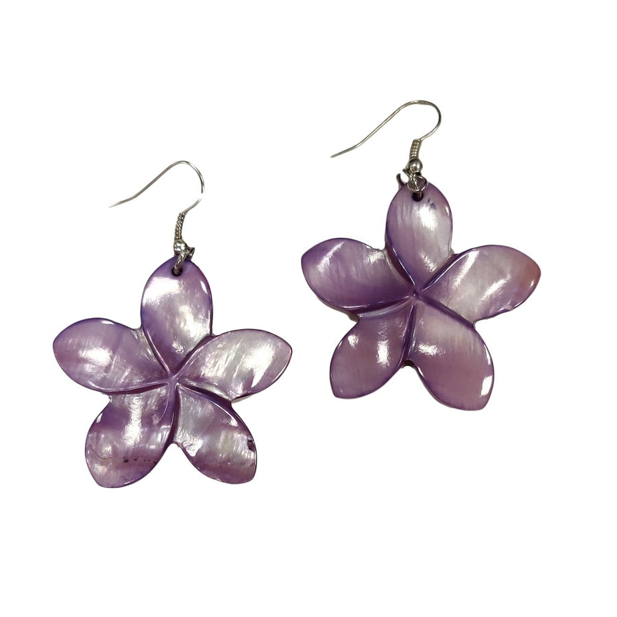 Purple Shell Flower Dangle Earrings