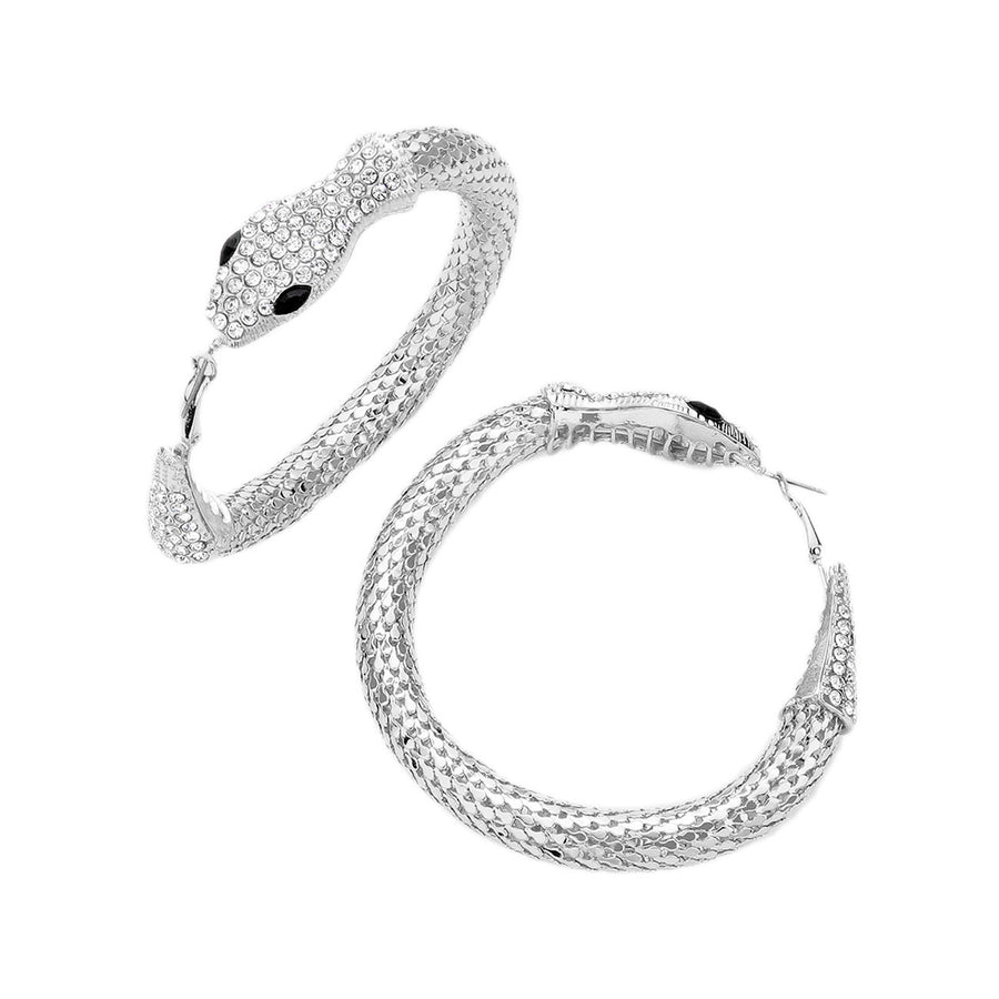 Dazzling Silver Snake Stone Hoop Earrings