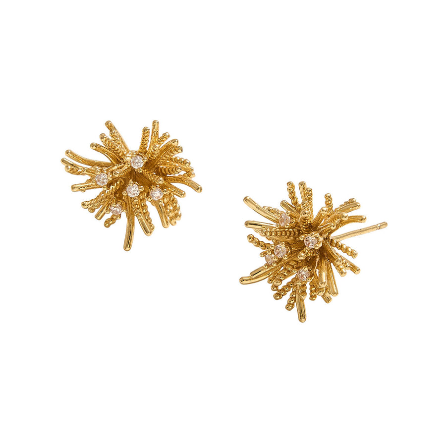 Gold CZ Stone Starburst Stud Earrings
