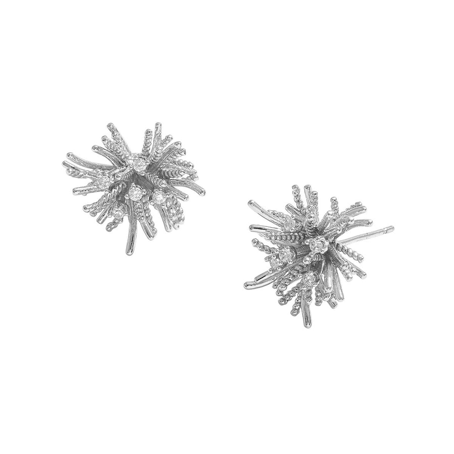 Gold CZ Stone Starburst Stud Earrings