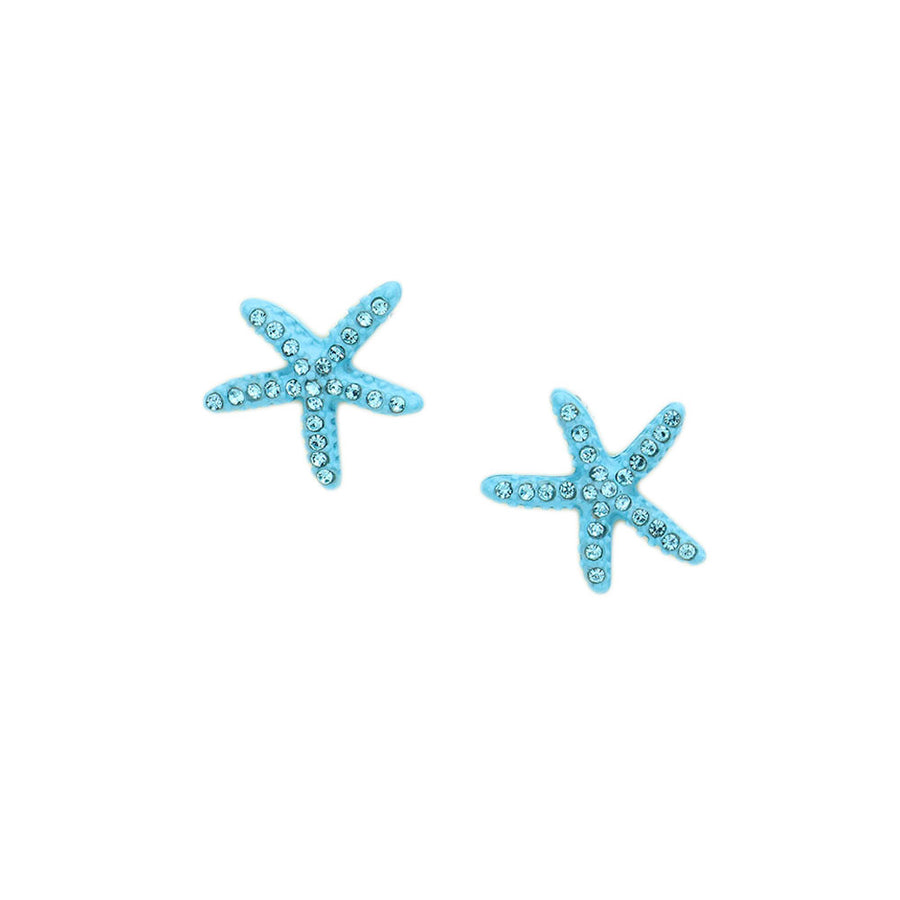 Aqua Crystal Starfish Stud Earrings