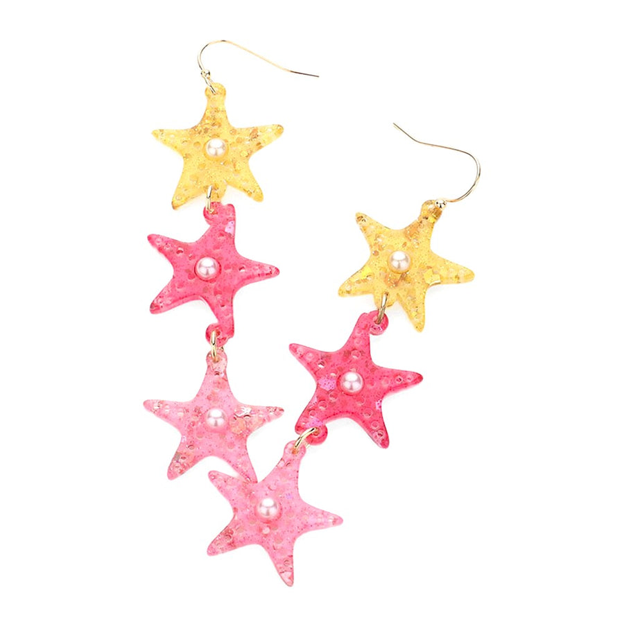 Whimsical Blue Starfish Link&nbsp; Dangle Earrings