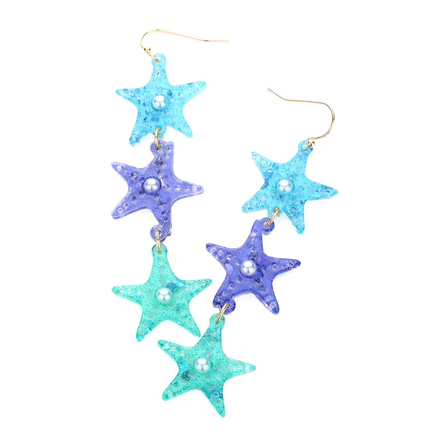 Whimsical Blue Starfish Link&nbsp; Dangle Earrings