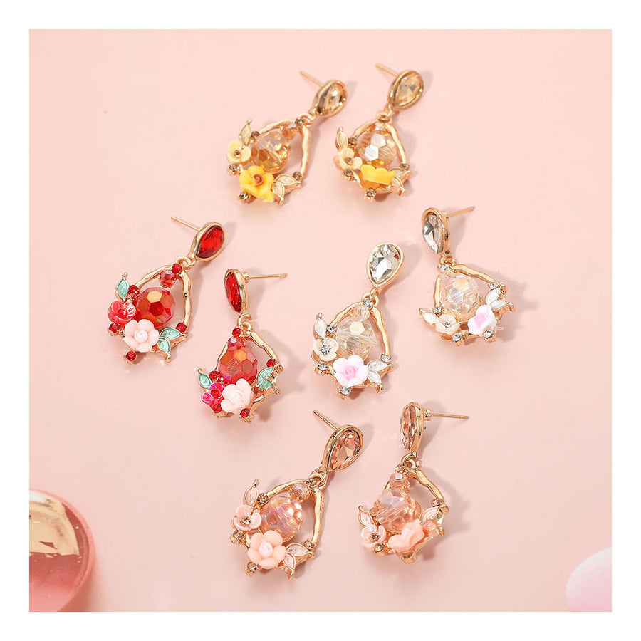 Romantic Gold Floral Dangle Earrings