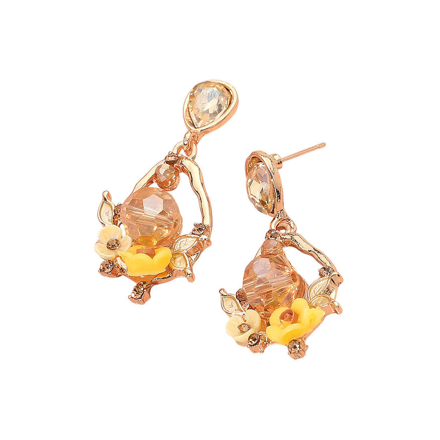 Romantic Gold Floral Dangle Earrings