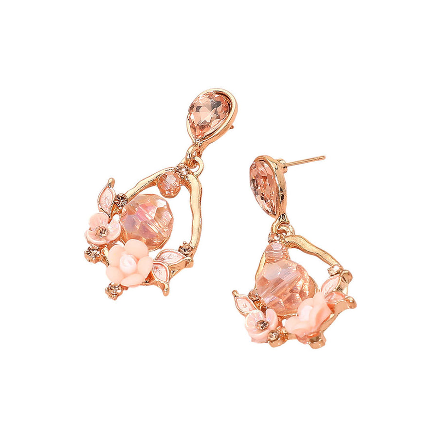 Romantic Gold Floral Dangle Earrings