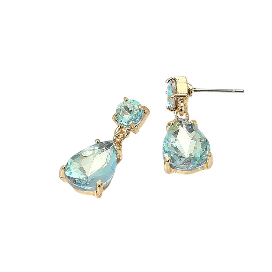 Emerald Teardrop Glass Stone Cluster Dangle Earrings