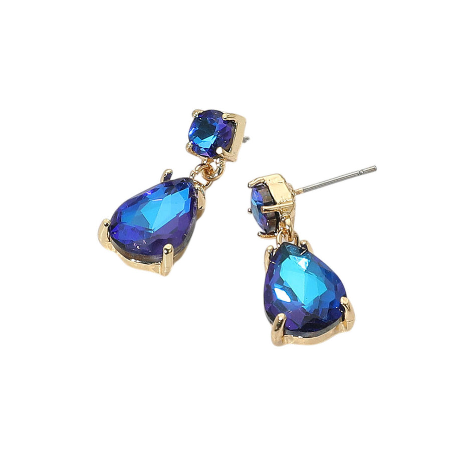 Emerald Teardrop Glass Stone Cluster Dangle Earrings
