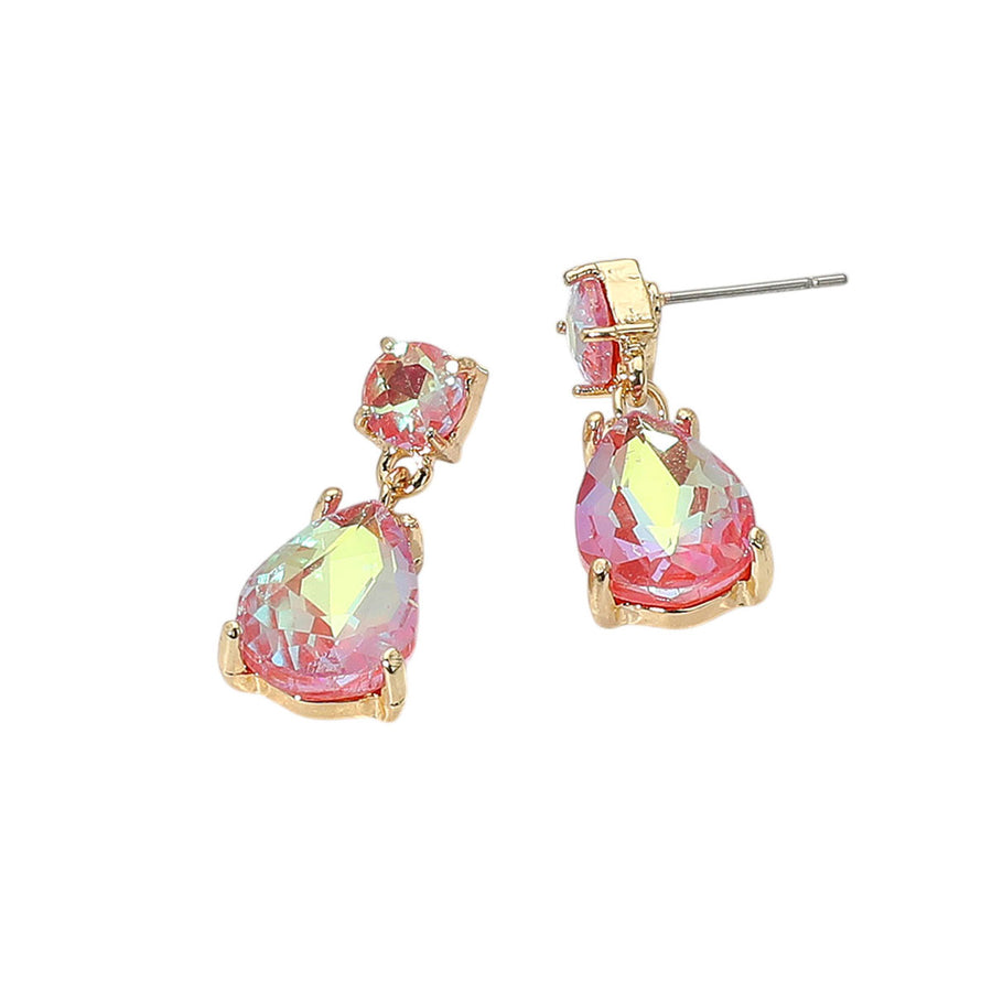 Emerald Teardrop Glass Stone Cluster Dangle Earrings