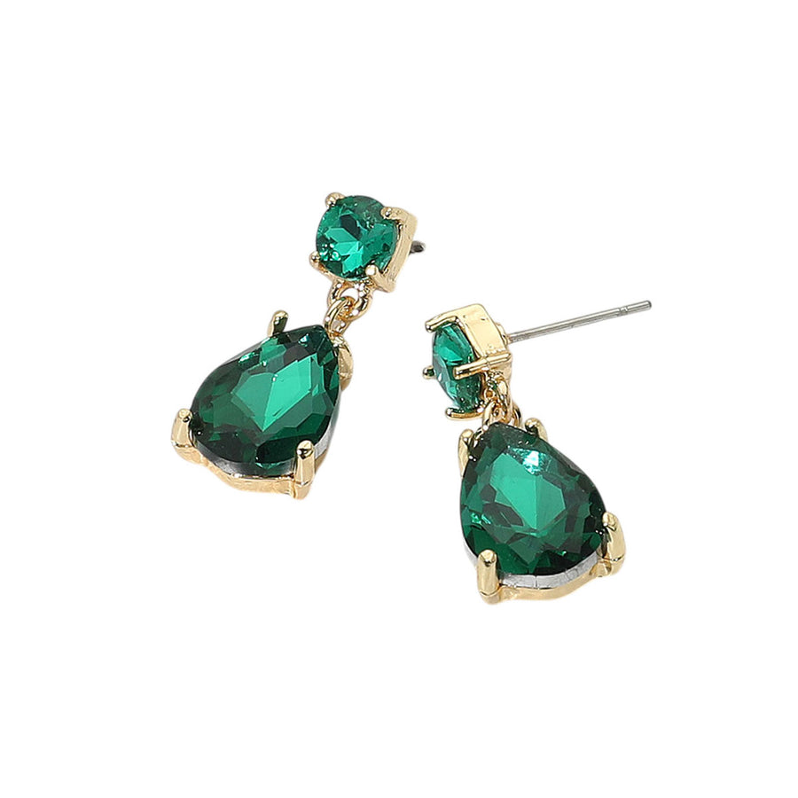 Emerald Teardrop Glass Stone Cluster Dangle Earrings