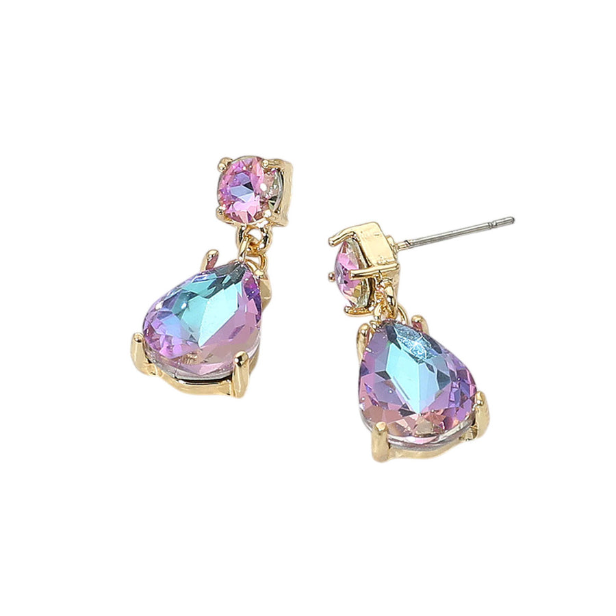 Emerald Teardrop Glass Stone Cluster Dangle Earrings