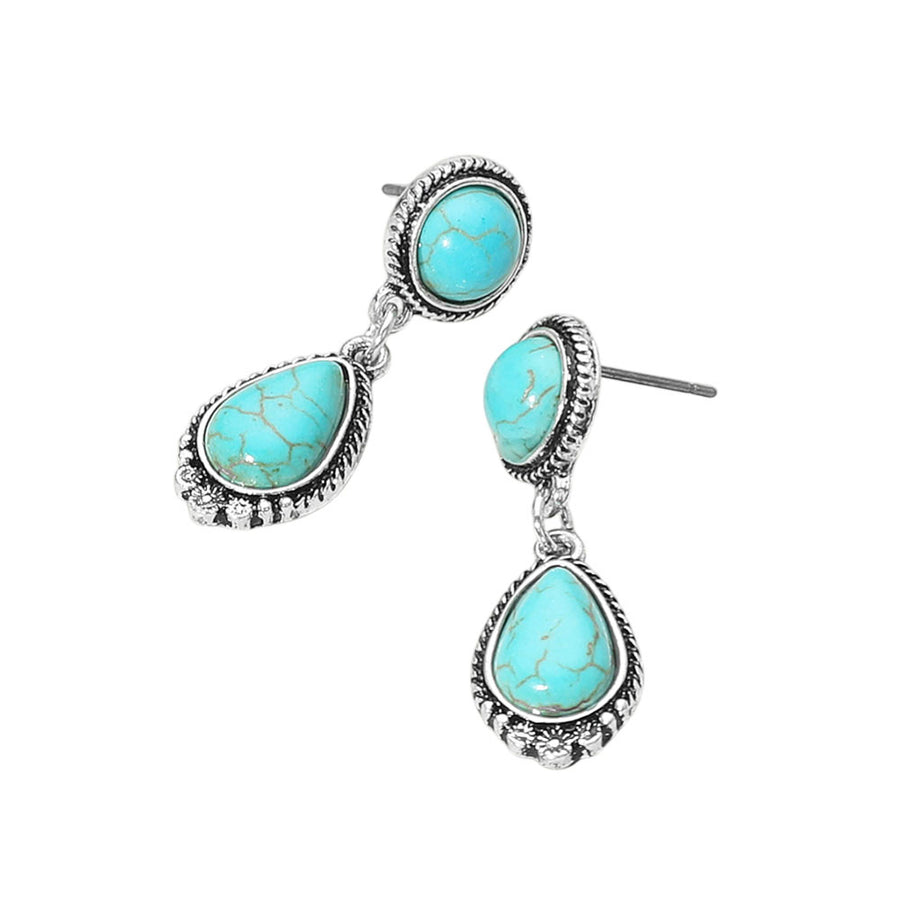 Turquoise Teardrop Stone Dangle Earrings