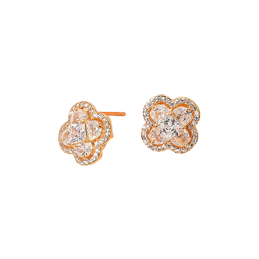 Green CZ Quatrefoil Stone Cluster Stud Earrings
