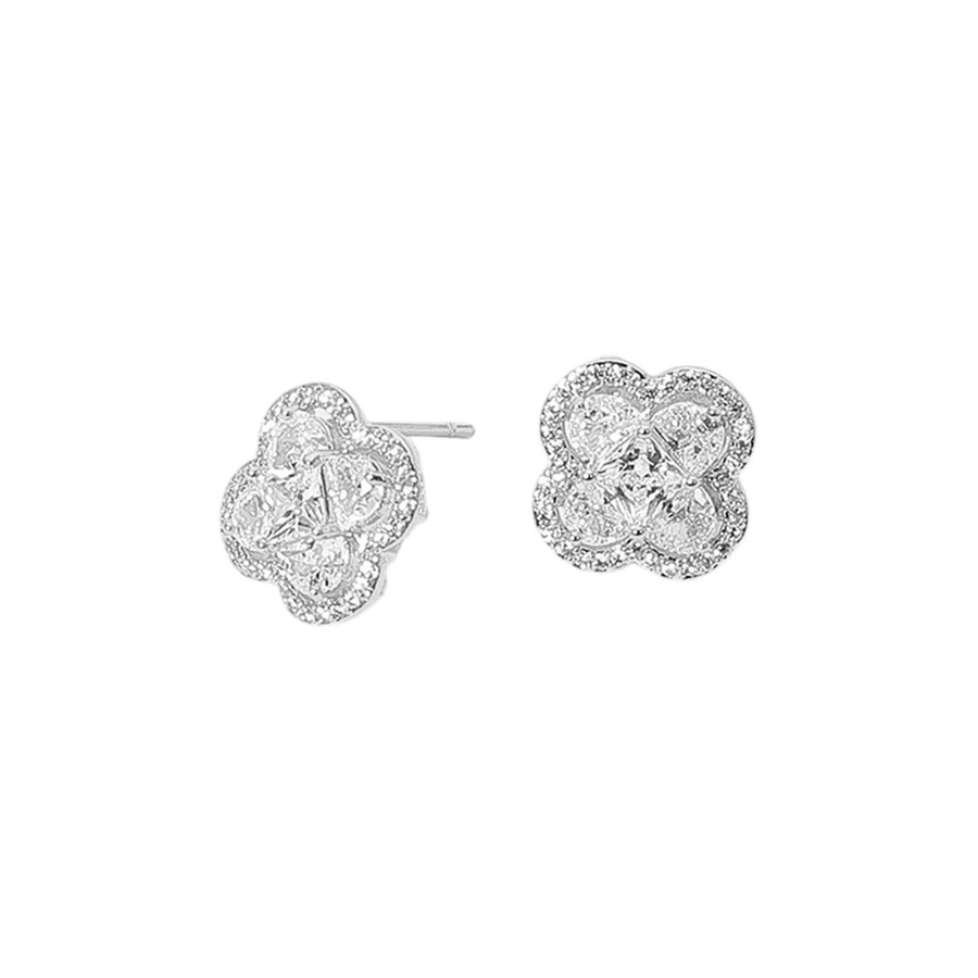 Green CZ Quatrefoil Stone Cluster Stud Earrings