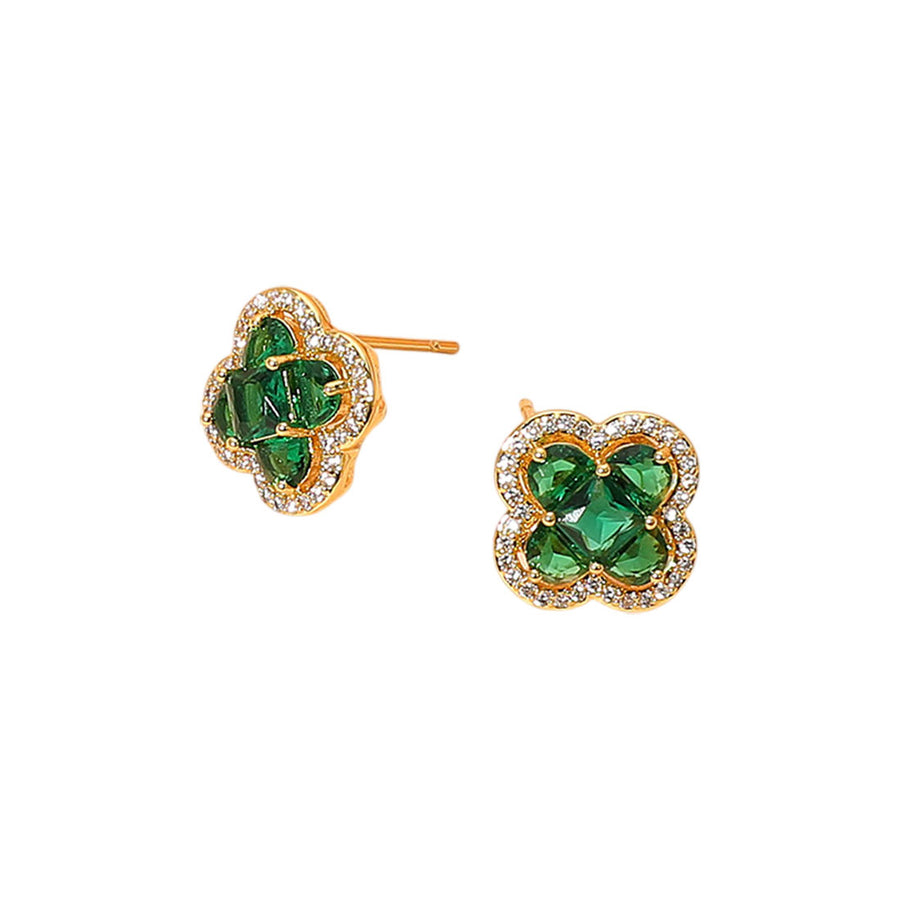 Green CZ Quatrefoil Stone Cluster Stud Earrings