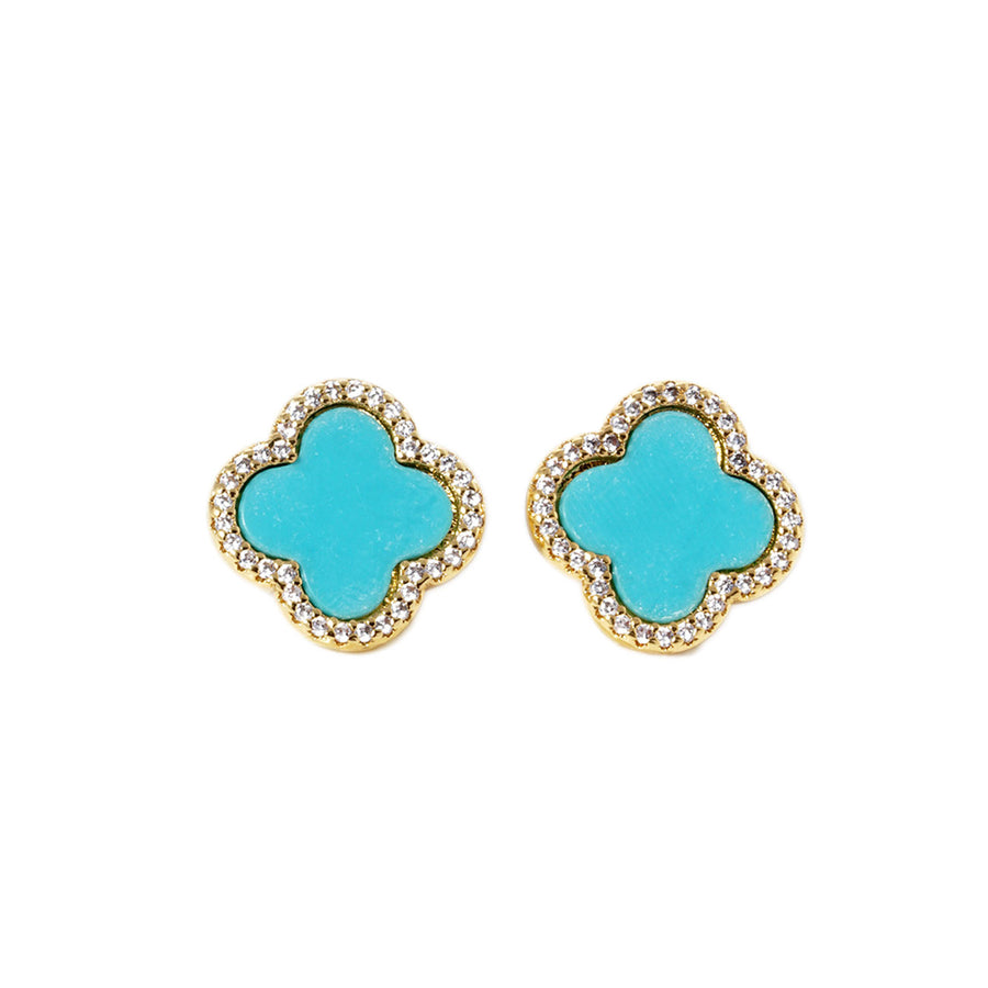 Dazzling Turquoise Quatrefoil Clover Stud Earrings