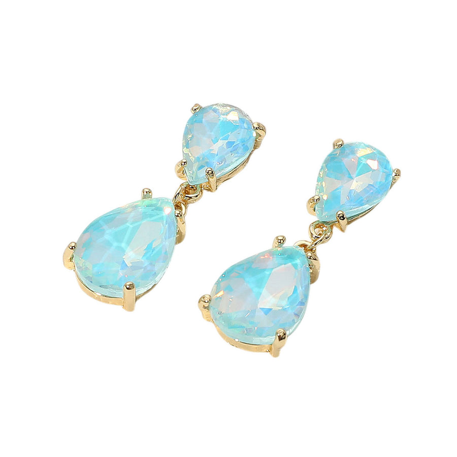 Blue Teardrop Link Dangle Evening Earrings