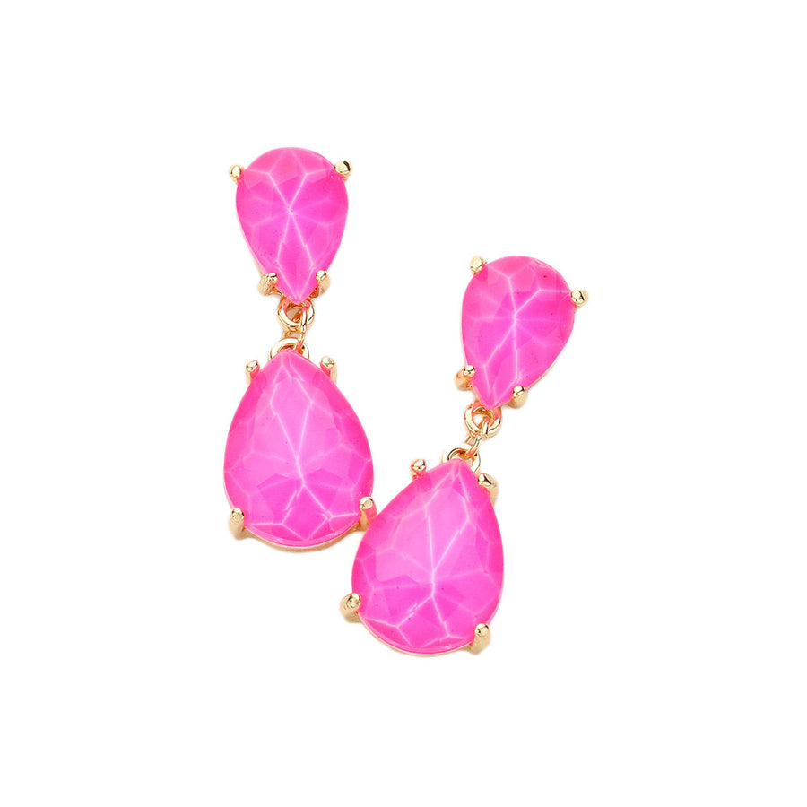 Blue Teardrop Link Dangle Evening Earrings