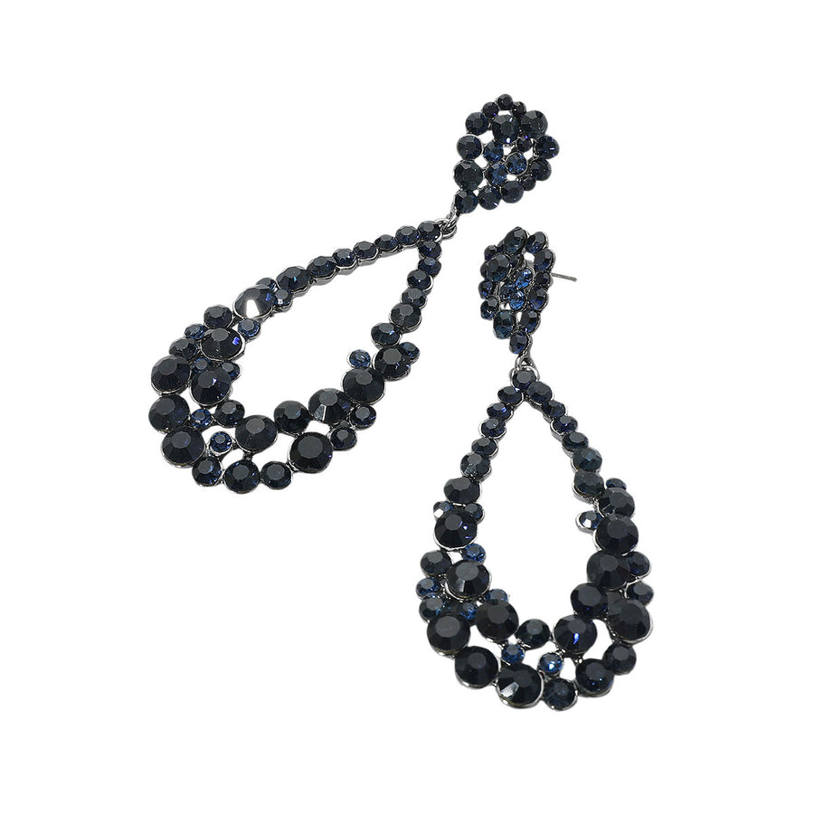 Aqua Crystal Bubble Cluster Teardrop Evening Earrings