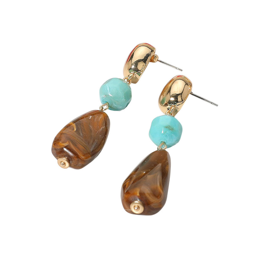 Green Marbled Resin Pebble Drop Earrings