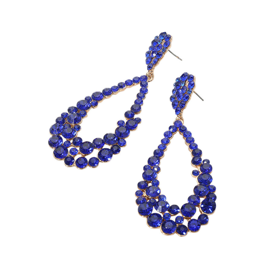 Aqua Crystal Bubble Cluster Teardrop Evening Earrings