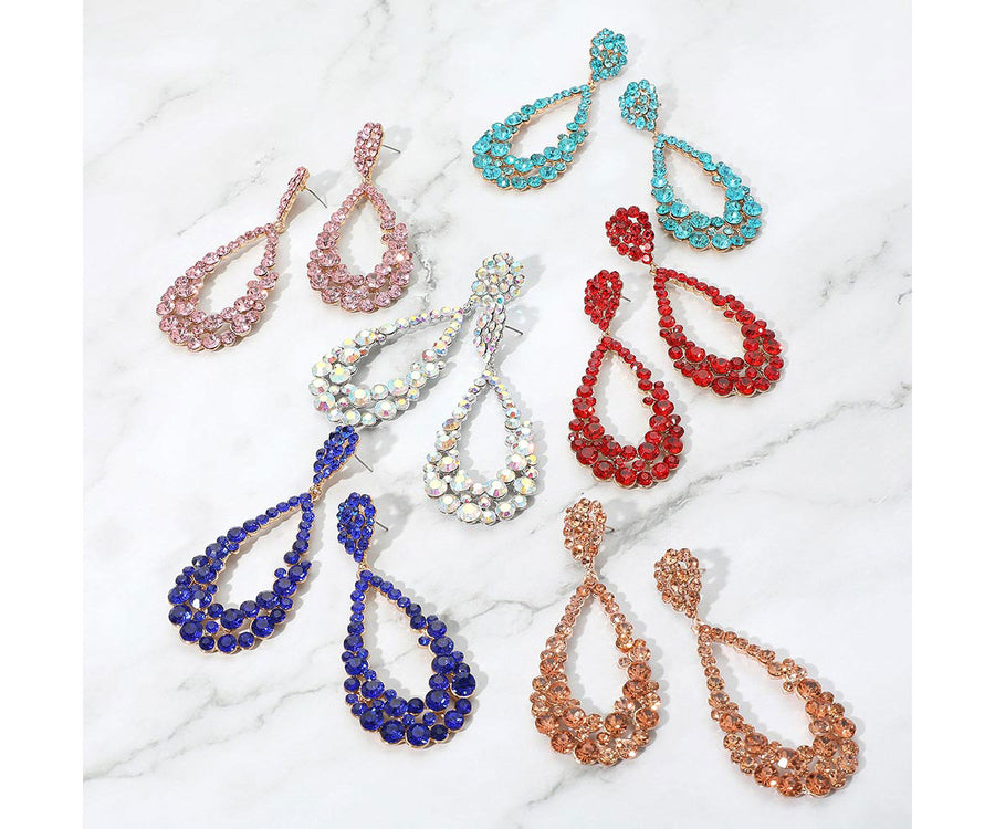 Aqua Crystal Bubble Cluster Teardrop Evening Earrings