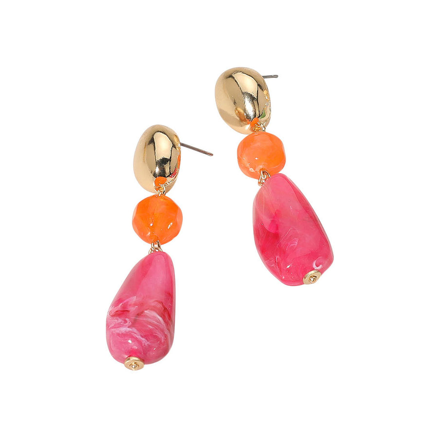 Green Marbled Resin Pebble Drop Earrings