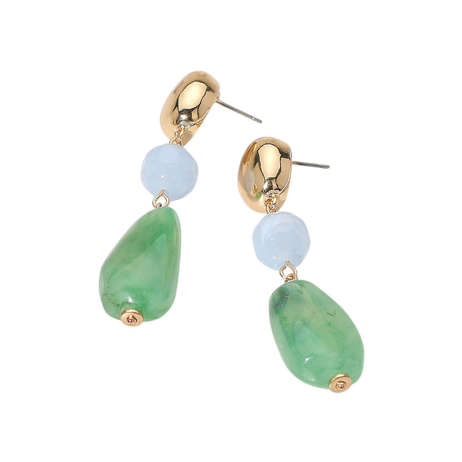 Green Marbled Resin Pebble Drop Earrings