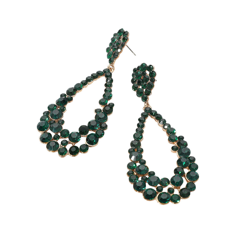 Aqua Crystal Bubble Cluster Teardrop Evening Earrings