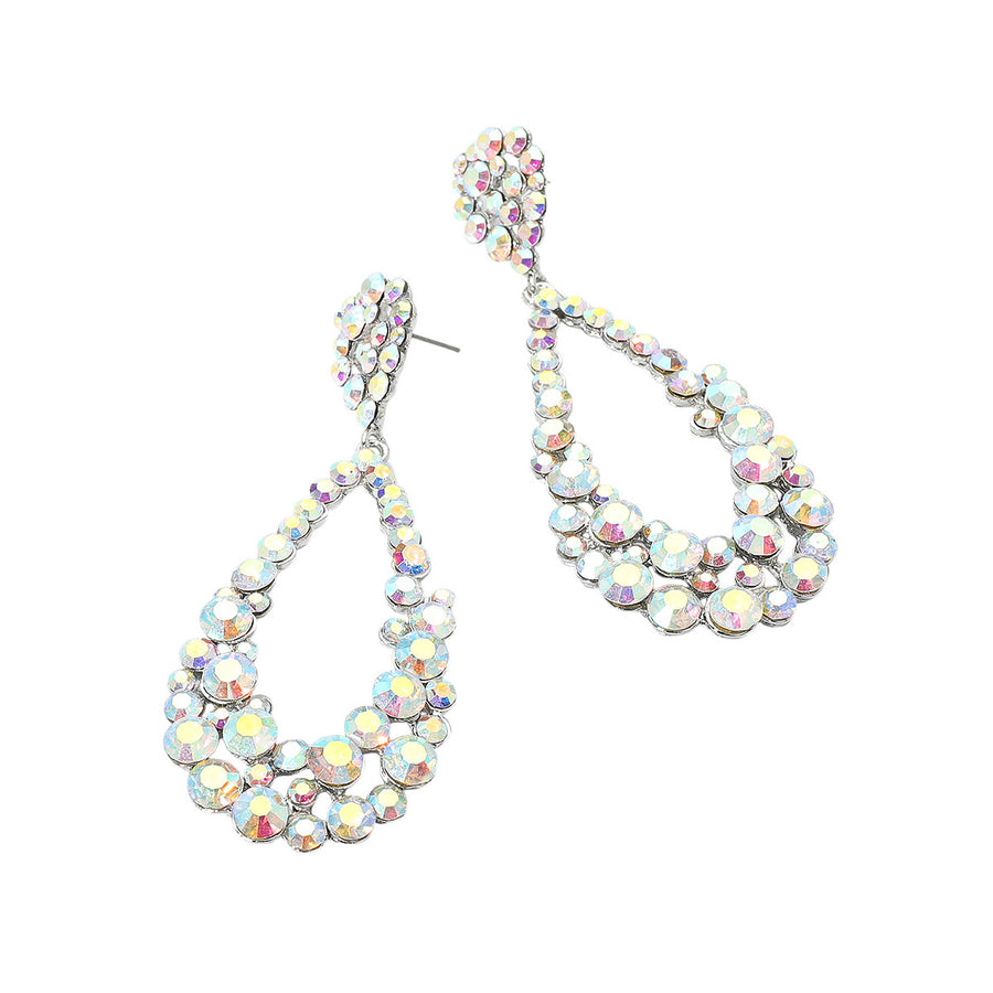Aqua Crystal Bubble Cluster Teardrop Evening Earrings