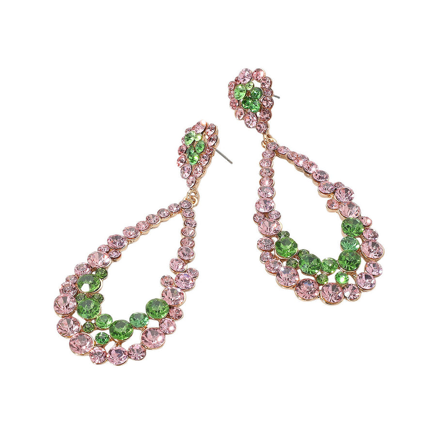 Aqua Crystal Bubble Cluster Teardrop Evening Earrings