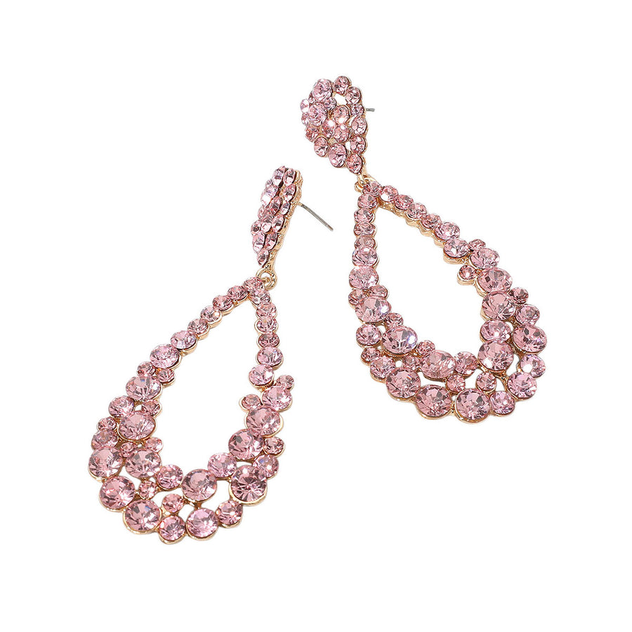 Aqua Crystal Bubble Cluster Teardrop Evening Earrings