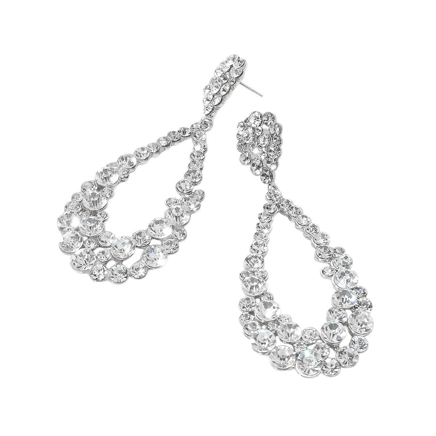 Aqua Crystal Bubble Cluster Teardrop Evening Earrings