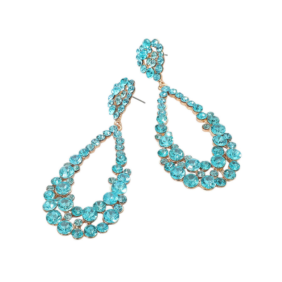 Aqua Crystal Bubble Cluster Teardrop Evening Earrings